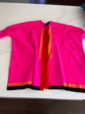 ST JOHNS pink orange black trim cardigan size P oversized - she is stunning!